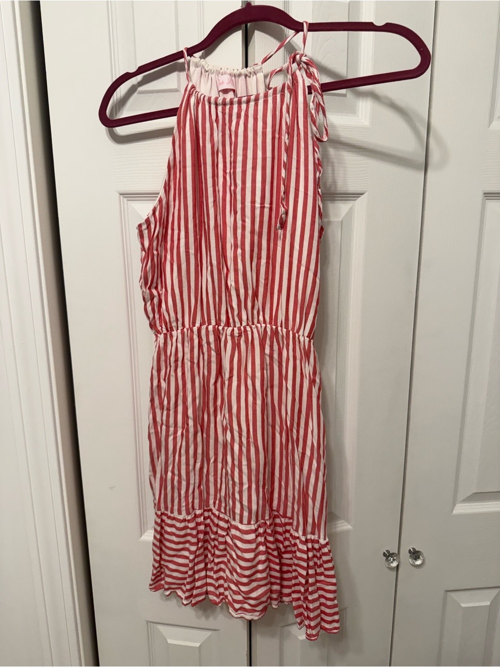 Pink Lily Red & White Striped Tiered Midi Dress – Large